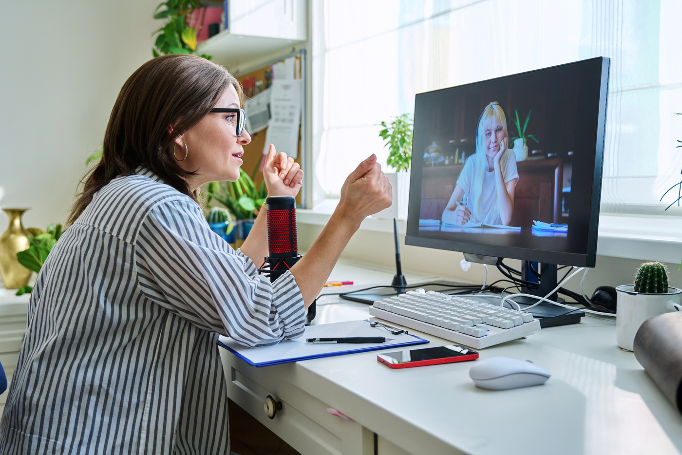 Female Psychologist on Online Counseling with Teenage Student